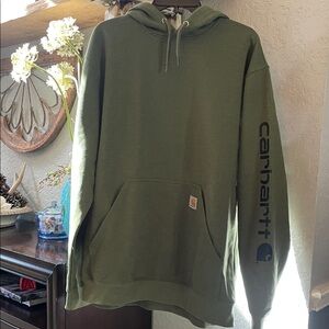 Carhartt Men's Olive Hoodie with Logo Sleeve